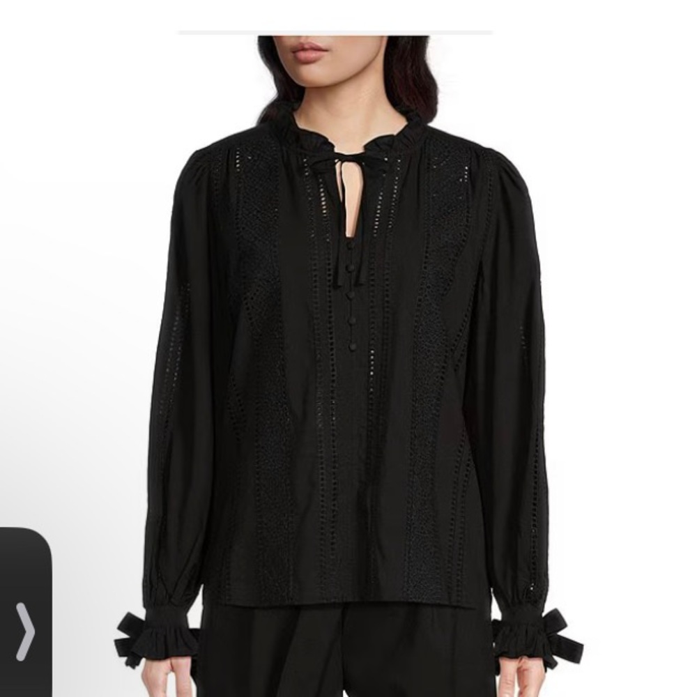 SIBSON *LATIMER BLOUSE Ruffled Split V-Neck Long Sleeve Self Tie Cuff Size:LARGE